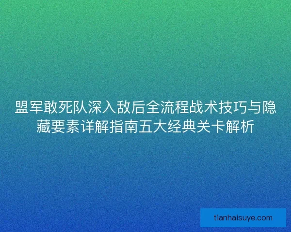 盟军敢死队深入敌后全流程战术技巧与隐藏要素详解指南五大经典关卡解析