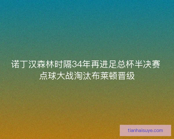 诺丁汉森林时隔34年再进足总杯半决赛 点球大战淘汰布莱顿晋级